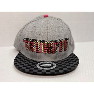 TRUKFIT Snapback Hat Checkered Brim Gray Pink Logo Streetwear Adjustable Cap
